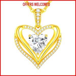 Moissanite Infinity Love Heart Pendant Necklace 925 Sterling Silver Gold Plated
